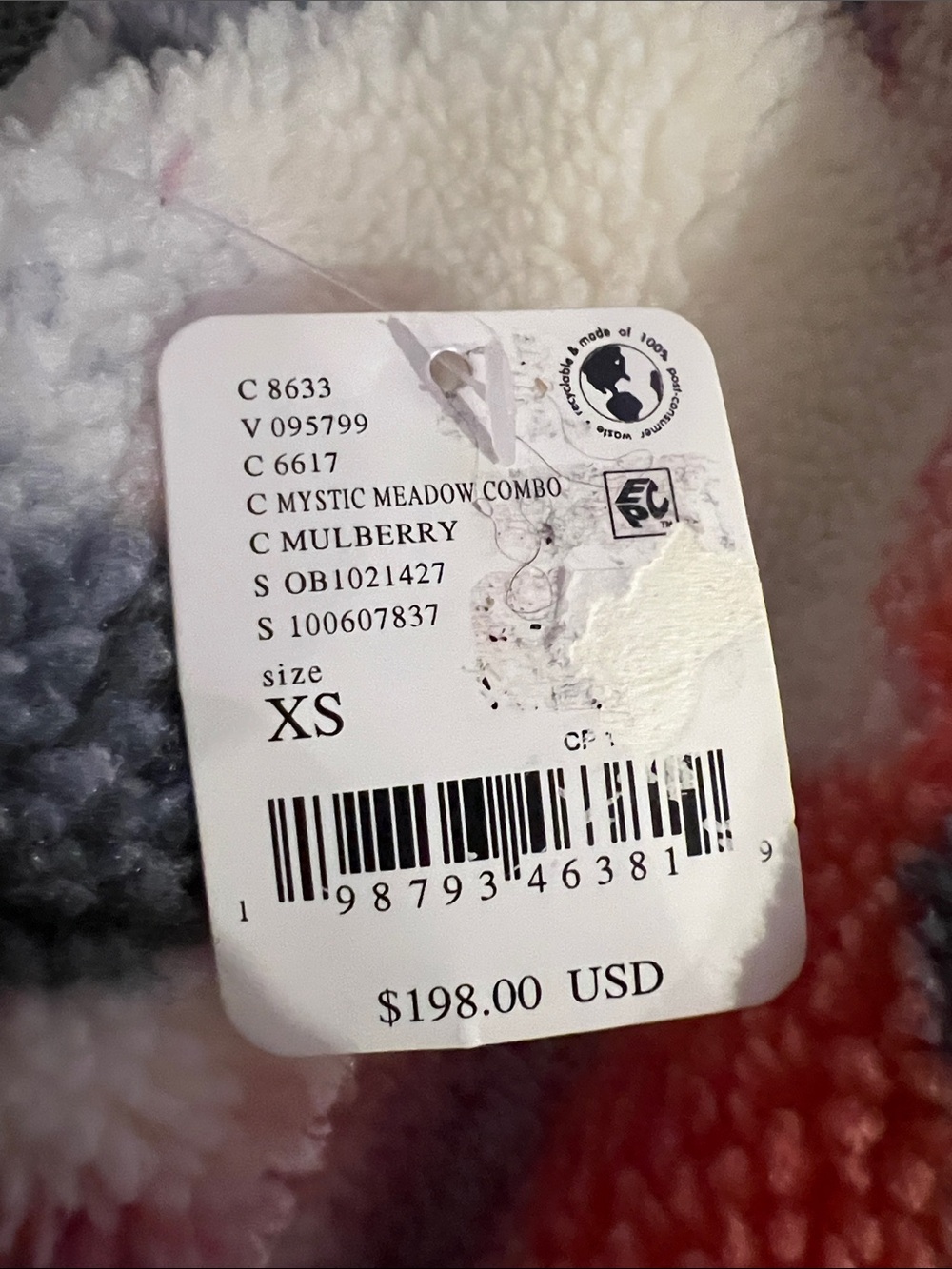 FP Movement Fleece Jacket Snap Front Cropped Slouchy Sherpa Pink Blue XS NWT - Picture 10 of 11